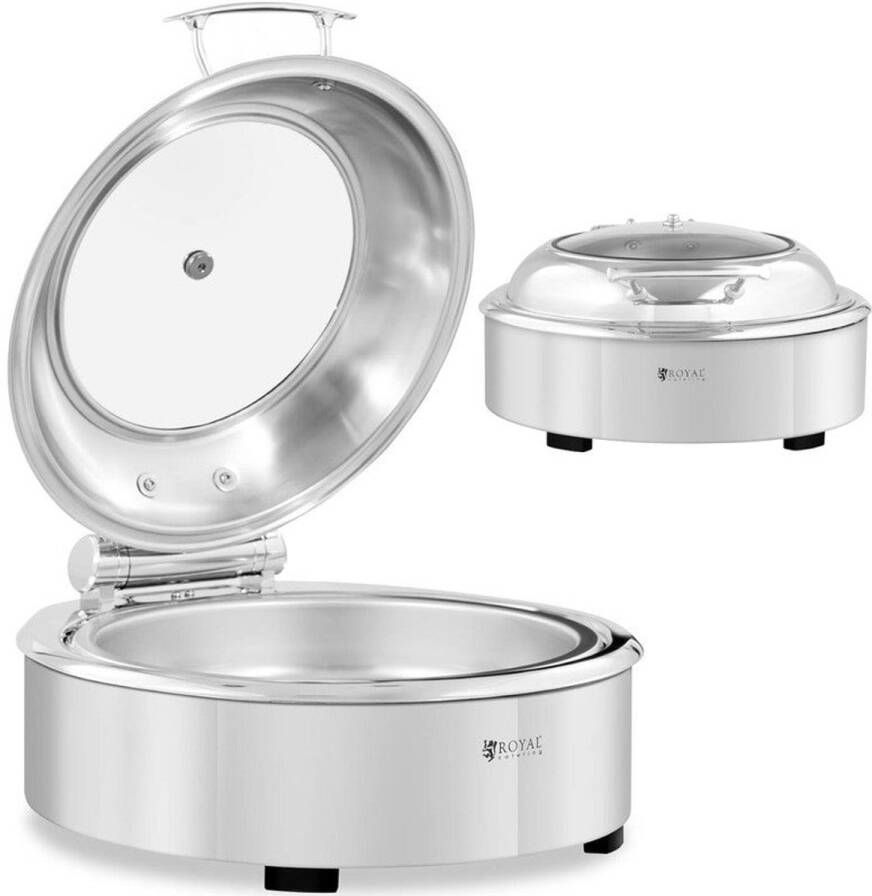 Corenia Voedselwarmer – Buffetwarmer – Warmhoudplaat – Warmhoudcontainer – Ronde Waterbad Voedselwarmer – 5 Liter – Roestvrij Staal & Glazen Deksel