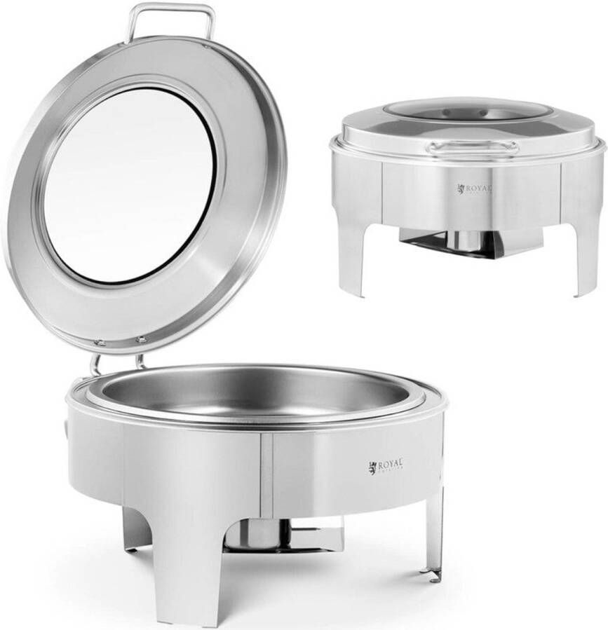 Corenia Voedselwarmer – Warmhoudplaat – Buffetwarmer – Chafing Dish – Maaltijdverwarmer – Rond Met Glasdeksel – 5 8 Liter Inhoud – Roestvrij Staal
