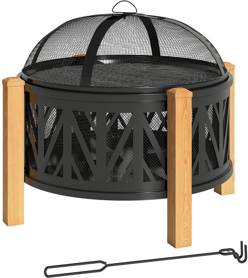 Corenia Vuurschaal – Vuurkorf – Buitenhaard – Vuurmand – BBQ Grill – 2-in-1 Design – 75 x 58 cm – Zwart met Bruine Accenten – Vonkenscherm en Schep