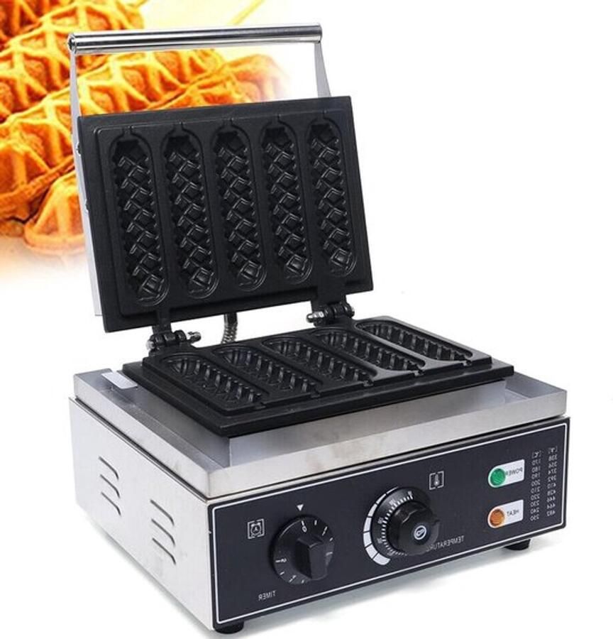 Corenia Wafelijzer – Wafelmaker – Wafelapparaat – Wafelmachine – Hotdogmaker – RVS – 1500W – 5 Wafels Per Keer