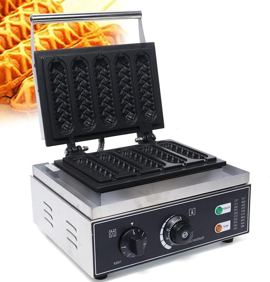 Corenia Wafelijzer – Wafelmaker – Wafelapparaat – Wafelmachine – Hotdogmaker – RVS – 1500W – 5 Wafels Per Keer