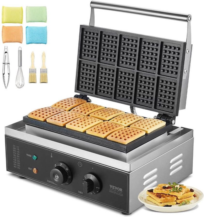 Corenia Wafelijzer – Wafelmaker – Wafelapparaat – Wafelmachine – Wafelpaneel – 10 Rechthoekige Wafels – 1550W Roestvrij Staal