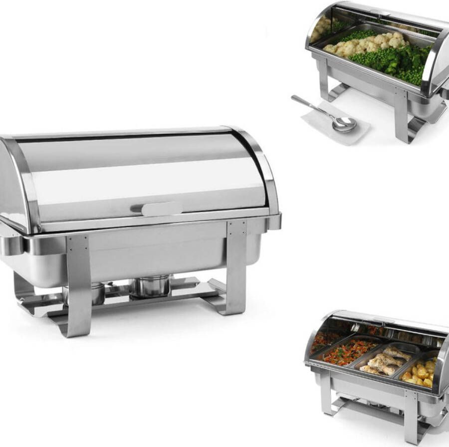 Corenia Warmhoudset Horeca – Voedselverwarmer – Buffetverwarmer – Cateringset – GN 1 1 Warmhouder – Zonder Elektriciteit – RVS Rolltop Deksel