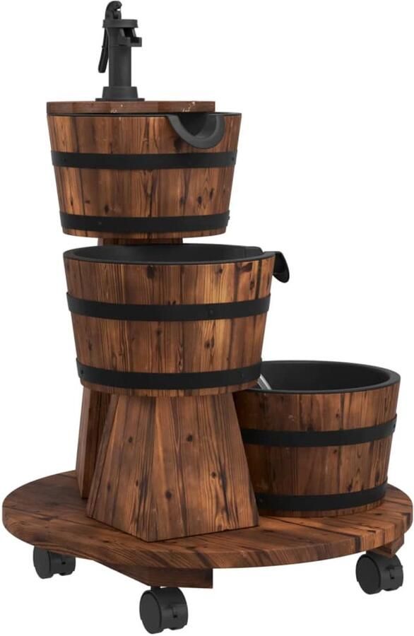 Corenia Waterfontein – Tuinfontein – Buitenfontein – Tuindecoratie – Vijverornament – Massief Vurenhout – Inclusief Waterpomp en Wielen – 55x55x80 cm