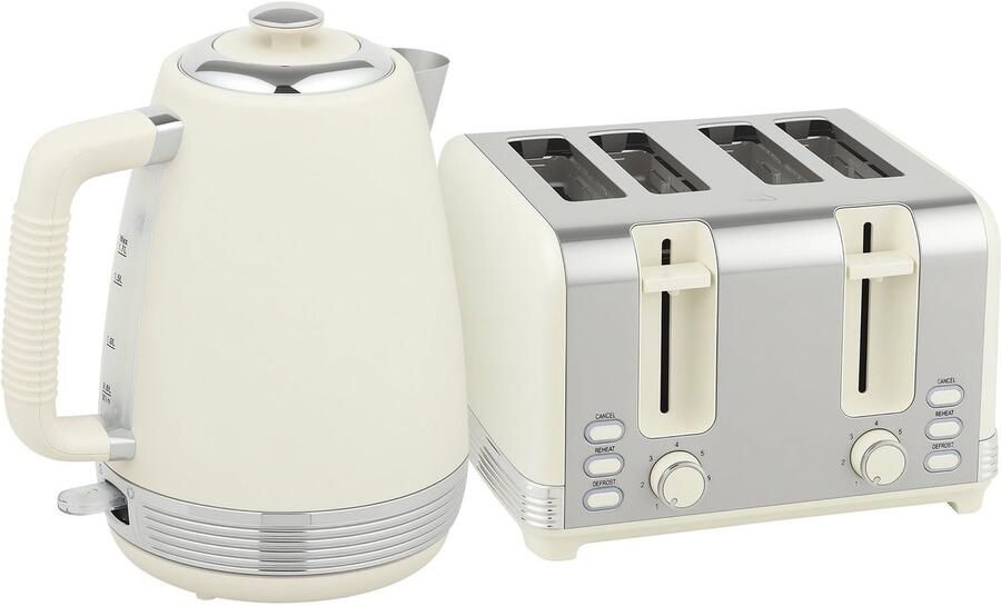 Corenia Waterkoker en Broodrooster Set – Waterkoker Toaster Ontbijtset Broodrooster 4 Sleuven – Cream Variant – 1 7 Liter Capaciteit – 7 Bruiningniveaus en Kalkfilter
