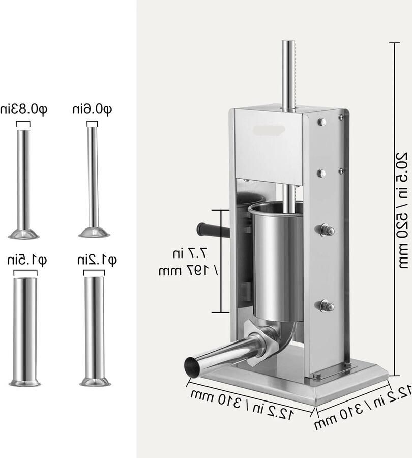 Corenia Worstenvuller – Worstenmaker Worstmachine Professionele 5L RVS Worstenvuller Handmatige Verticale Worstmaker Inclusief 5 Vulbuizen