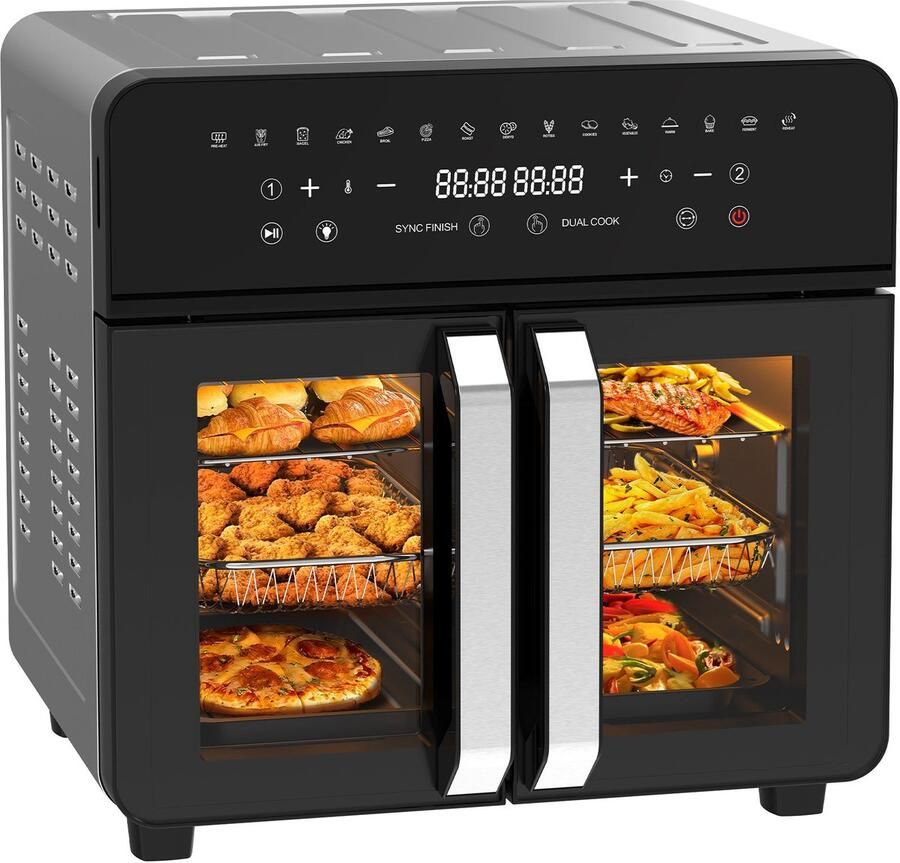 Corenia XXL Airfryer – Friteuse – Heteluchtoven – Elektrische Oven – Kooktoestel – Zwart – 23 Liter Inhoud – Dubbele Kookzones Met LED Touchscreen