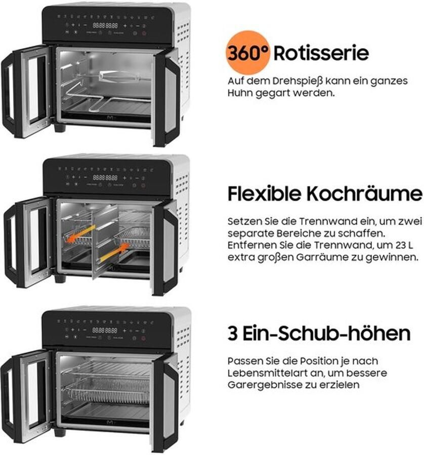 Corenia XXL Airfryer – Friteuse – Heteluchtoven – Elektrische Oven – Kooktoestel – Zwart – 23 Liter Inhoud – Dubbele Kookzones Met LED Touchscreen