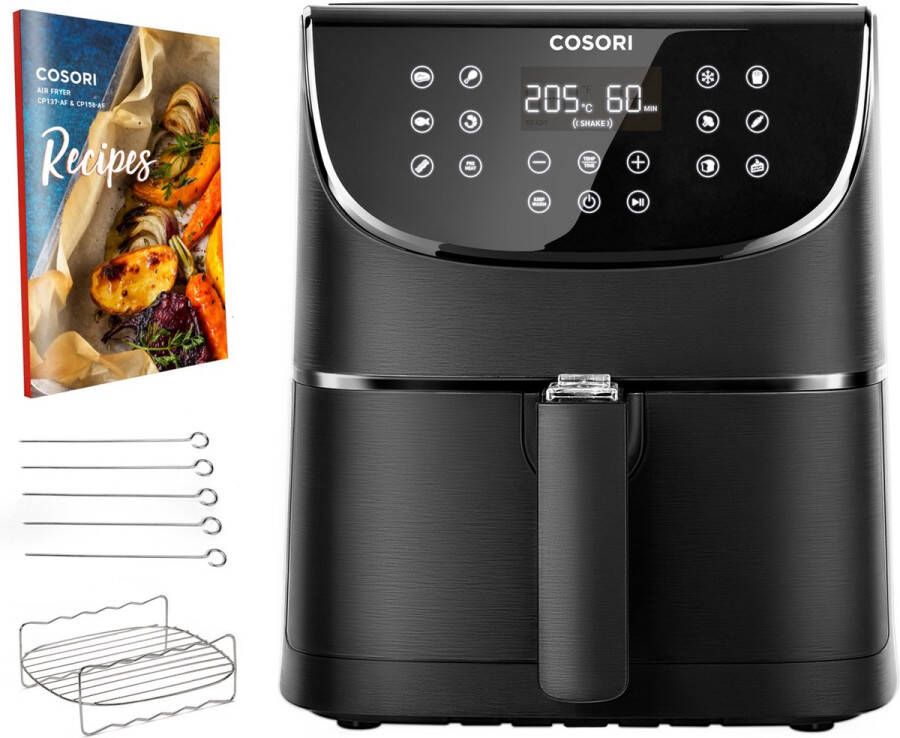 Cosori Airfryer XL – Heteluchtfriteuse 5.5 liter 11 programma's – Inclusief Spiezenrek en 5 Spiesjes Zwart