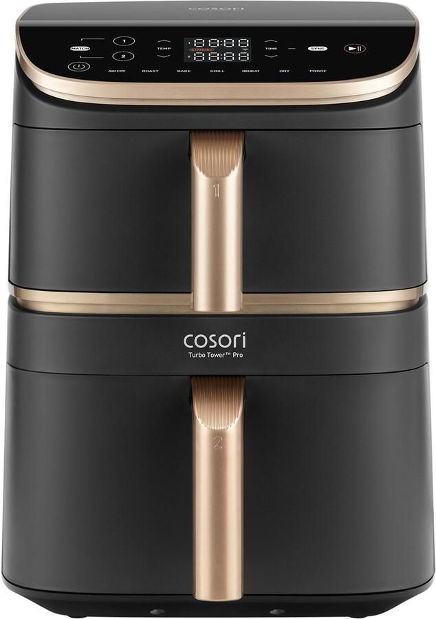Cosori Turbo Tower Pro Smart Enkel 10 8 l Vrijstaand 2630 W Heteluchtfriteuse Zwart Goud
