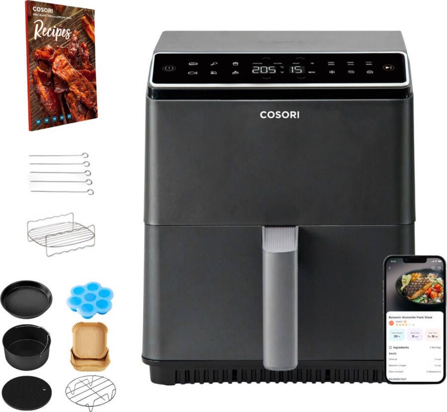 Cosori Dual Blaze II Airfryer met Accessoire set XXL Heteluchtfriteuse 6.4 liter Boven & onderwarmte Antraciet