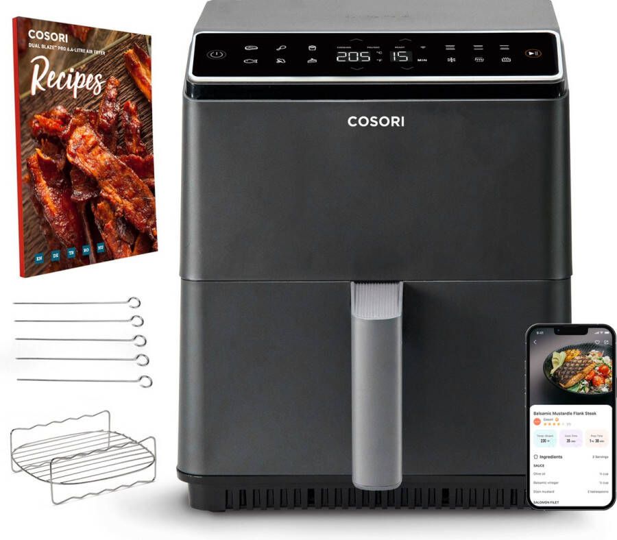 Cosori Dual Blaze II Airfryer XXL Heteluchtfriteuse 6.4 liter 12 programma's Boven & onderwarmte App connectie Antraciet