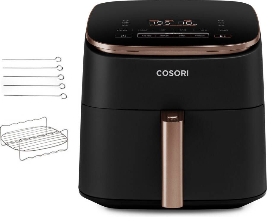 Cosori TurboBlaze Airfryer XL Heteluchtfriteuse 6L inclusief spiezenrek en 5 spiesjes Zwart