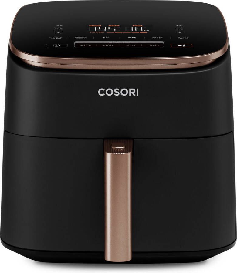 Cosori TurboBlaze Airfryer XXL Heteluchtfriteuse 6 liter 46% sneller door DC Motor Technologie 30ºC tot 230ºC 9 programma's incl. drogen grillen bakken warmhouden inclusief spiezenrek en 5 spiesjes