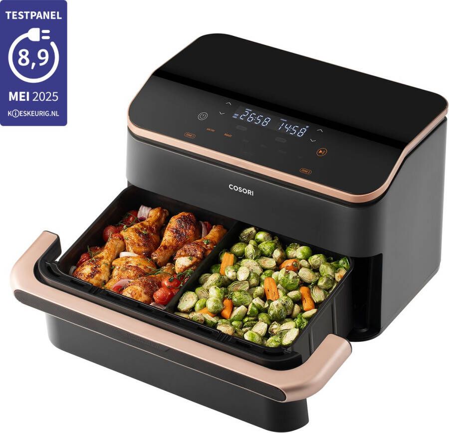 Cosori Twinfry Dubbele Airfryer XXL Heteluchtfriteuse 10 liter Twee kookvakken of 1 MegaZone 6 Programma's Boven- en Onderwarmte Dual Zone Technologie