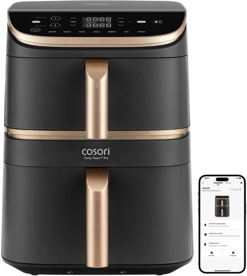 Cosori XXL Airfryer Turbo Tower Pro Keramische coating 10.8 liter inhoud 2 manden apart in te stellen 7 programma's - Foto 2