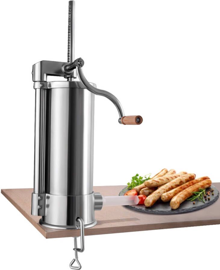 Costway 1 5kg 2.5kg 3kg 5kg worstvuller handmatig worstmachine van roestvrij staal worstmachine zilver worstpers met tafelklem worstspuit incl. vulbuizen (5kg 6 vulbuizen)