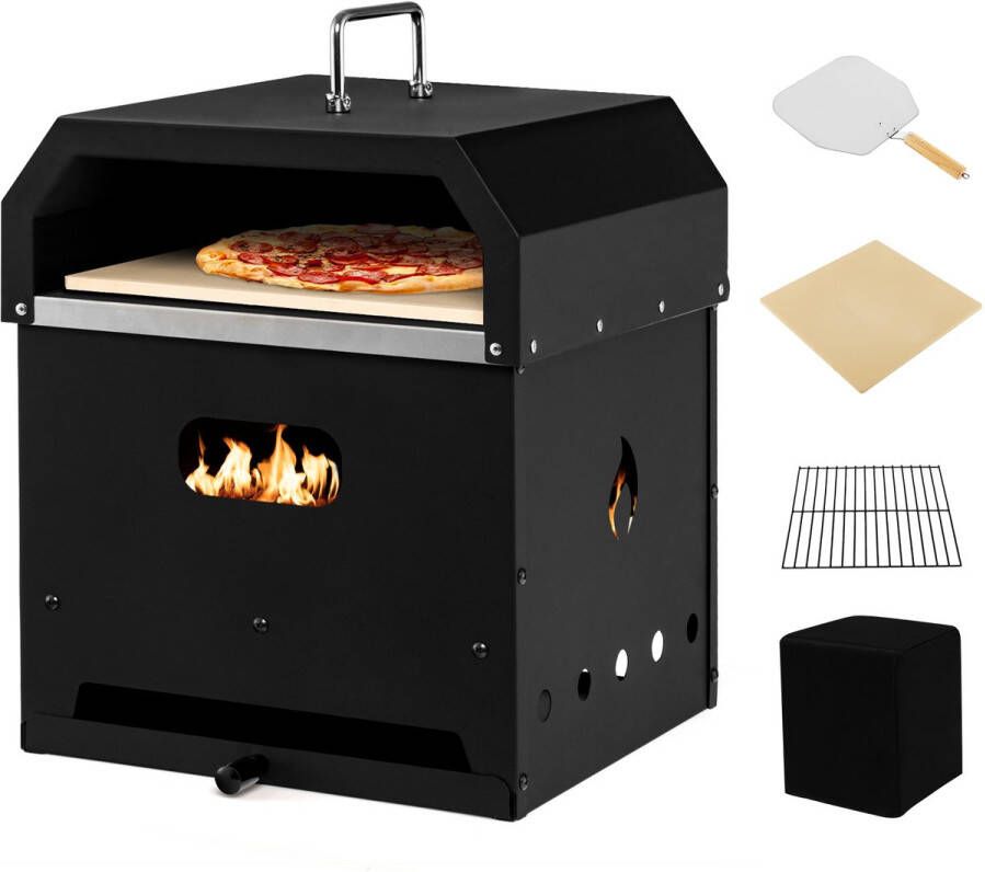 Costway 4-in-1 pizzaoven outdoor grill houtgestookte pizzaoven met waterdichte afdekking pizzasteen pizzaschep en grillrooster draagbare tuinoven voor tuin camping feest