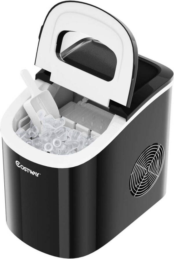 Costway Aanrecht ijsblokjesmachine 9 kogelblokjes klaar in 6-13 minuten 12kg 24 uur 2 2L draagbare elektrische ijsmachine met schep en mandje 2 ijsblokjes maten beschikbaar perfect voor thuis keuken kantoor bar (Rood)