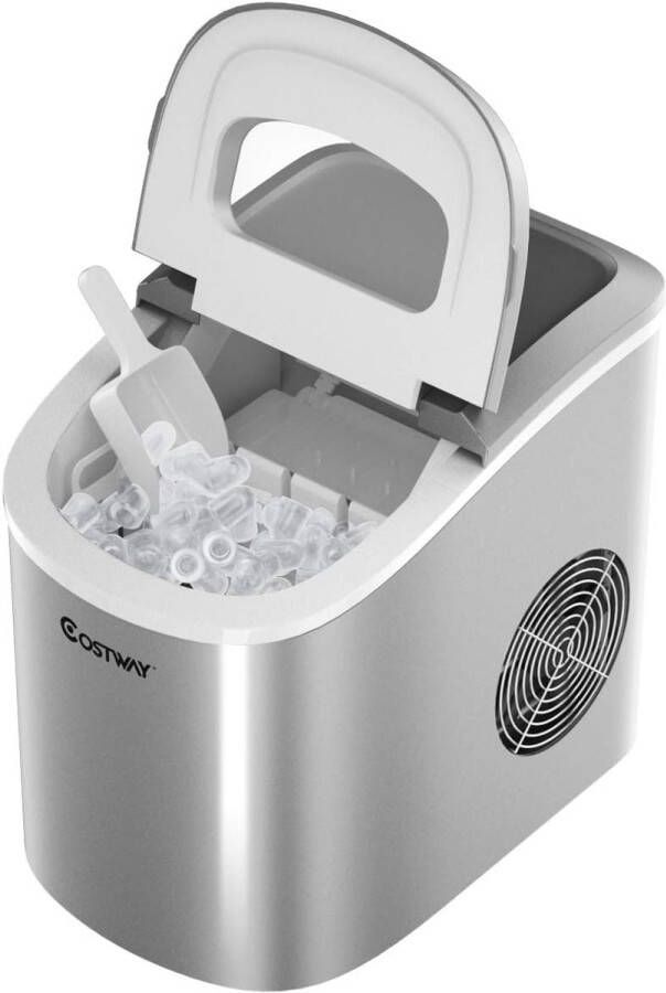 Costway Aanrecht ijsblokjesmachine 9 kogelblokjes klaar in 6-13 minuten 12kg 24 uur 2 2L draagbare elektrische ijsmachine met schep en mandje 2 ijsblokjes maten beschikbaar perfect voor thuis keuken kantoor bar (Zilver)