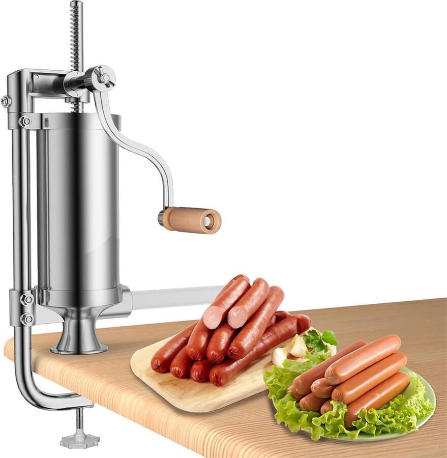 Costway 1 5 kg 2 5 kg 3 kg 5 kg worstvuller handmatig worstmachine van roestvrij staal worstmachine zilver worstpers met tafelklem worstspuit incl. vulbuizen (2 5 kg 4 vulbuizen)