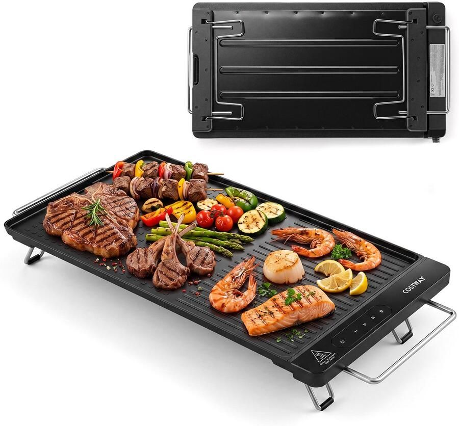 Costway 1300W elektrische bakplaat teppanyaki grill met afneembaar touchscreen temperatuurregeling en antiaanbaklaag plancha elektrische grill met vetopvangbak voor gezinnen zwart