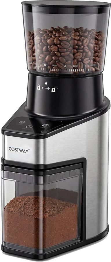 Costway Elektrische koffiemolen met conische maalschijf espressomolen met 60 maalstanden timer van 1-60 seconden en capaciteit voor 1-8 kopjes 250 g koffiebonen borstel en klem zwart