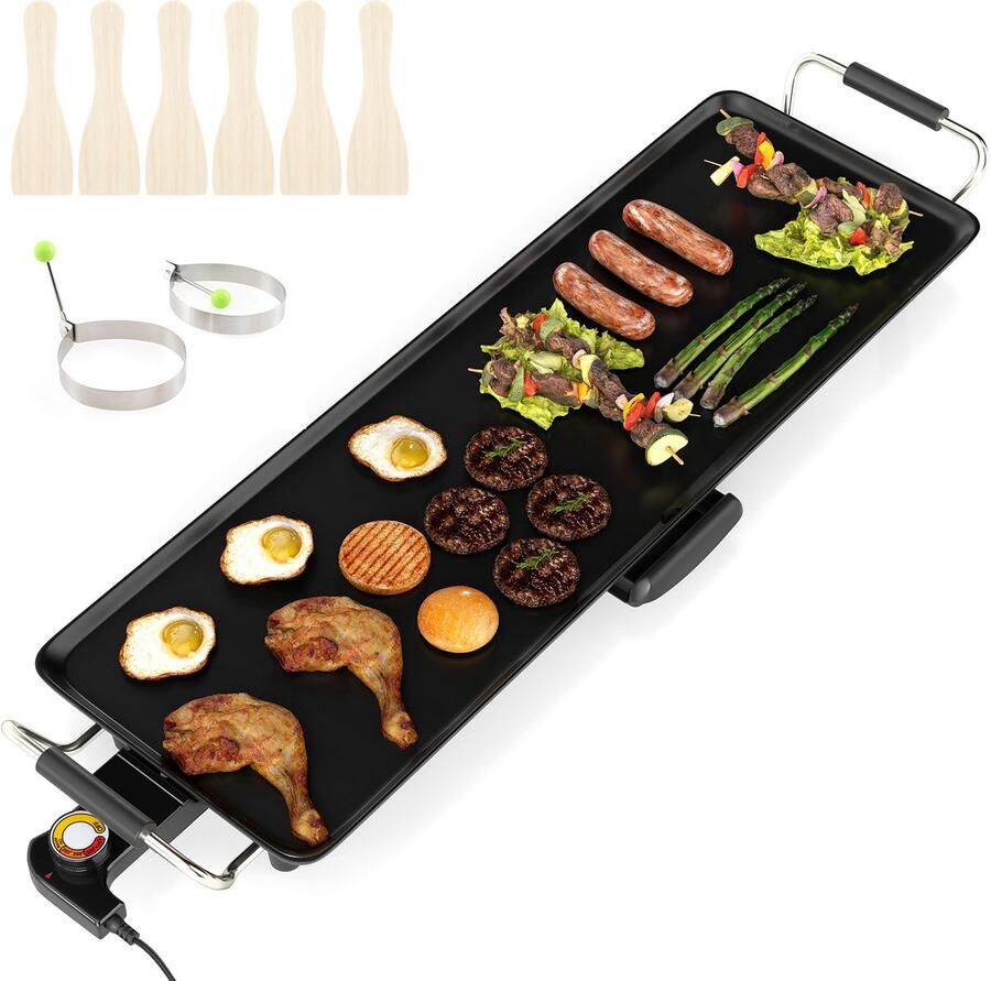 Costway Teppanyaki Elektrische grillplaat 70 cm antiaanbaklaag BBQ-grill met instelbare temperatuur thermostaten en lekbak voor binnen en buiten