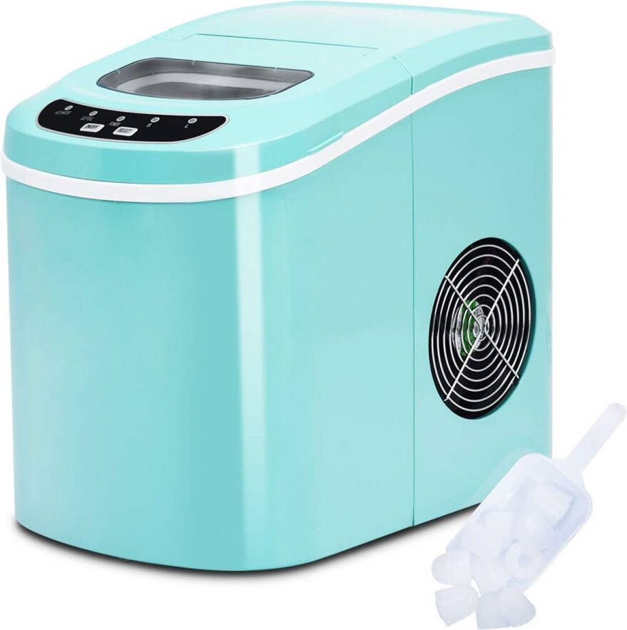 Costway Draagbare ijsblokjesmachine ijsblokjesmaker maak 12 kg ijsblokjes per 24 uur 9 ijsblokjes klaar in 6-13 minuten 2 L watertank 0 7 kg ijs opslag met ijs schep en mand ijsmachine voor thuis kantoor (Groen)