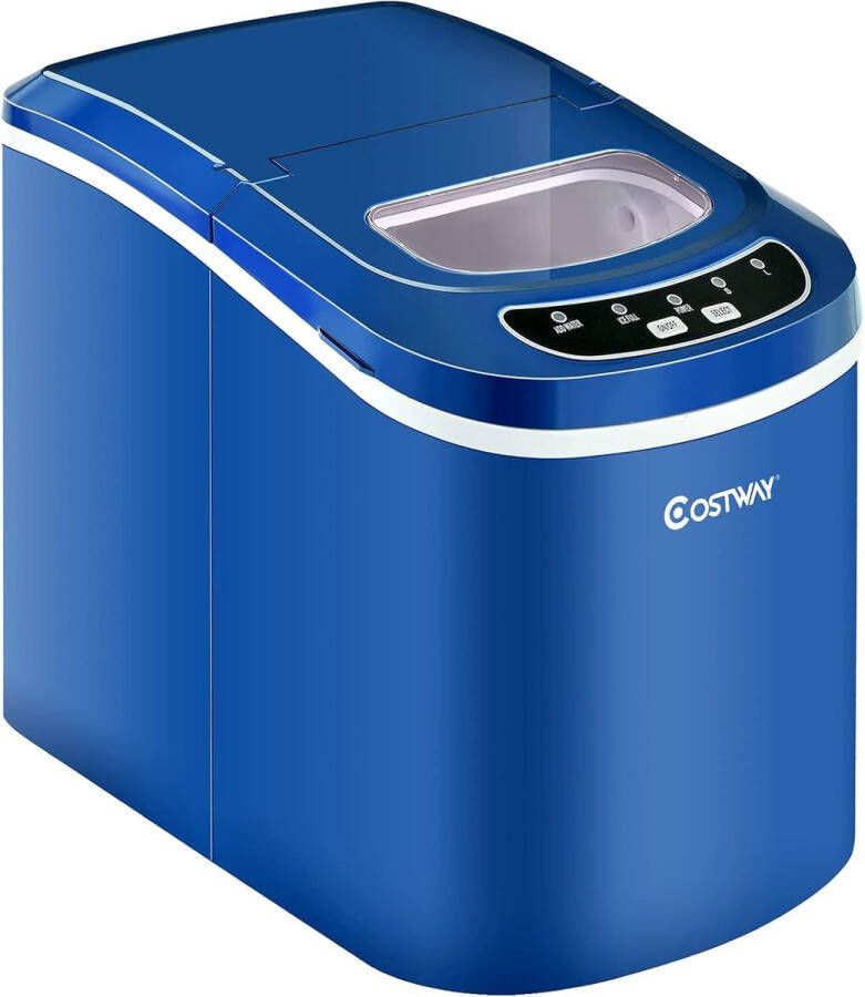 Costway Draagbare ijsblokjesmachine ijsblokjesmaker maak 12 kg ijsblokjes per 24 uur 9 ijsblokjes klaar in 6-13 minuten 2 L watertank 0 7 kg ijs opslag met ijs schep en mand ijsmachine voor thuis kantoor (Blauw)