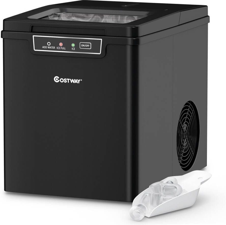 Costway IJsblokjesmachine 1 85 liter 12 kg 24 uur ijsmaker 9 ijsblokjes in 8 min ijsmachine ijsblokjesmaker incl. ijsblokjesschep 35 x 25 x 29 5 cm zwart