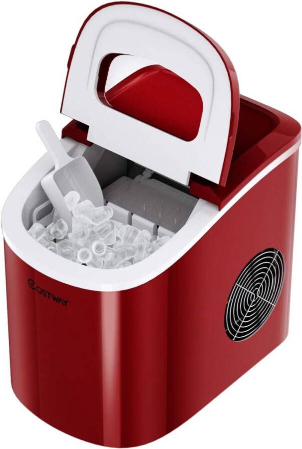 Costway IJsblokjesmachine 12kg 24H Ice Maker 9 ijsblokjes in 6-13min ijsmachine 2 2L watertank ijsblokjesmaker 2 ijsblokjesmaten incl. schep 25x36x33cm (rood)
