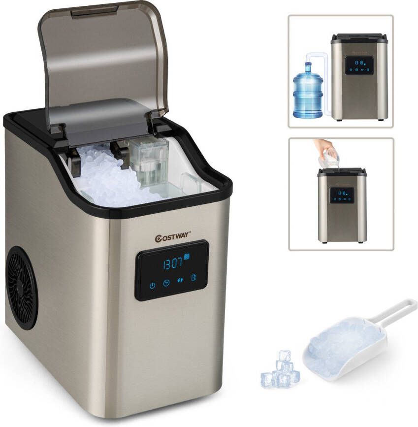 Costway IJsblokjesmachine 24 kg per dag crushed ice maker ijsmachine ijsblokjesmaker incl. schep timer 2 5 l watertank zelfreinigende functie