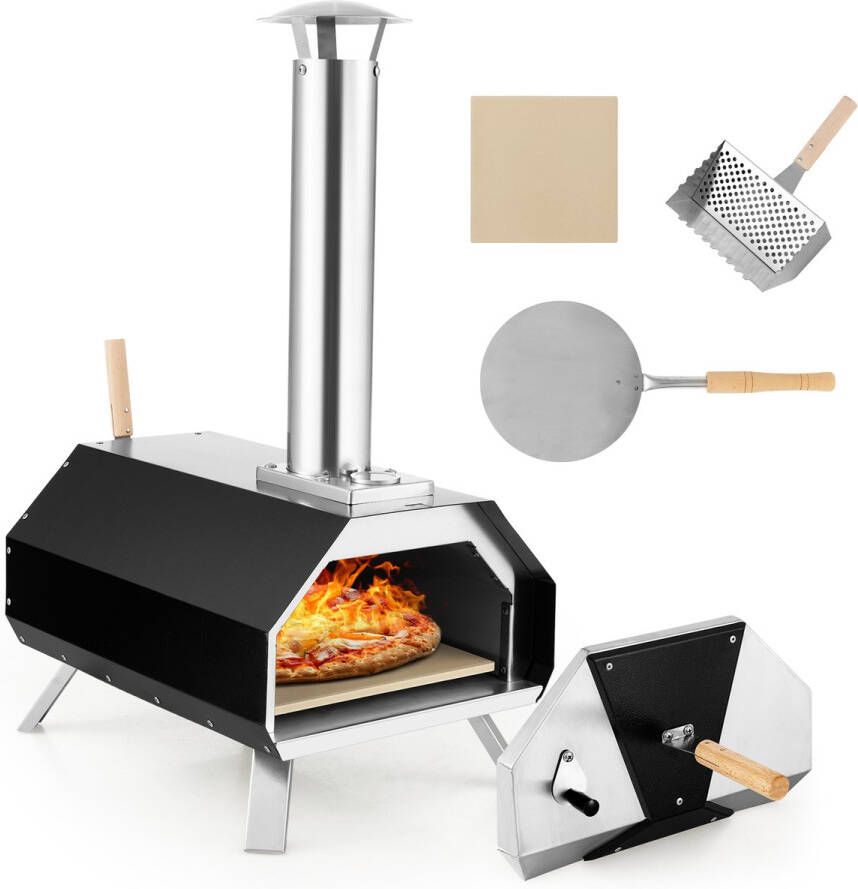 Costway Outdoor pizzaoven draagbare pizzaoven van roestvrij staal met pizzasteen pizzaschep thermometer & inklapbare poten voor picknick feest camping