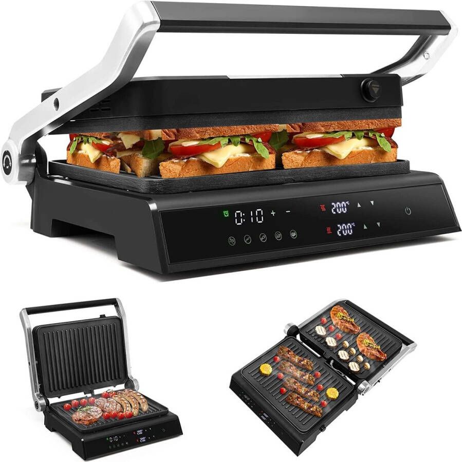 Costway Sandwichmaker 3-in-1 1800 W contactgrill wafelijzer 2 afneembare anti-aanbakplaten onafhankelijke en exacte temperatuurinstelling 90 °C 230 °C
