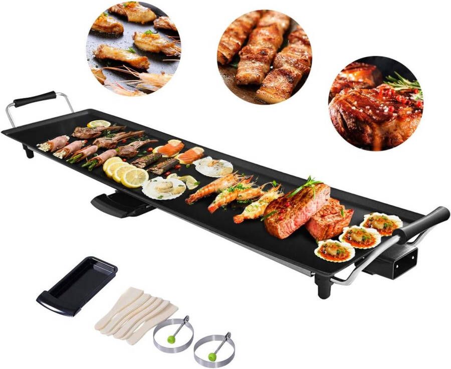 Costway Teppanyaki Grill 90 x 23 cm elektrische grillplaat 1800 W elektrische grill met antiaanbaklaag 6 houten spatels en anti-aanbak-eierring tafelgrill temperatuur verstelbaar