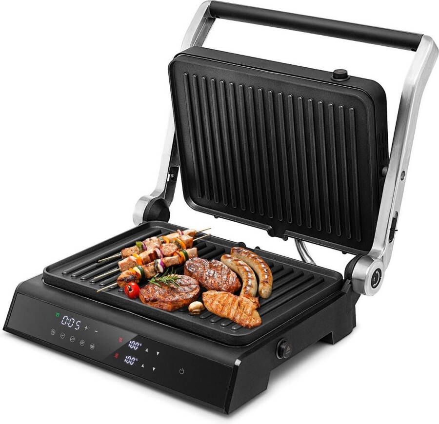 Costway XL Contactgrill Sandwichmaker Elektrische Grill Multigrill Tafelgrill met Led-Display 230 °C Antiaanbaklaag Zwart