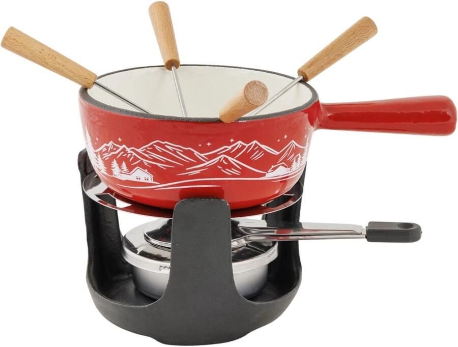 Cosy&Trendy Cosy & Trendy Aspen Fondueset Gietijzer Ø14 cm Rood Incl. Brander & 4 Vorkjes 4 Personen