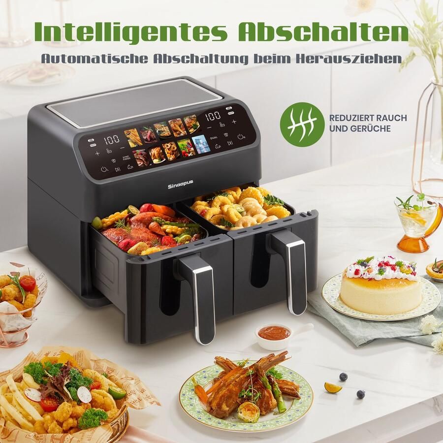 COVREO Airfryer 9L 36x32x31 cm zwart ABS dubbele luchtfriteuse met LED