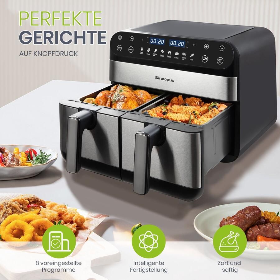COVREO Dubbele heteluchtfriteuse 10L zwart LED-touchscreen 2400W