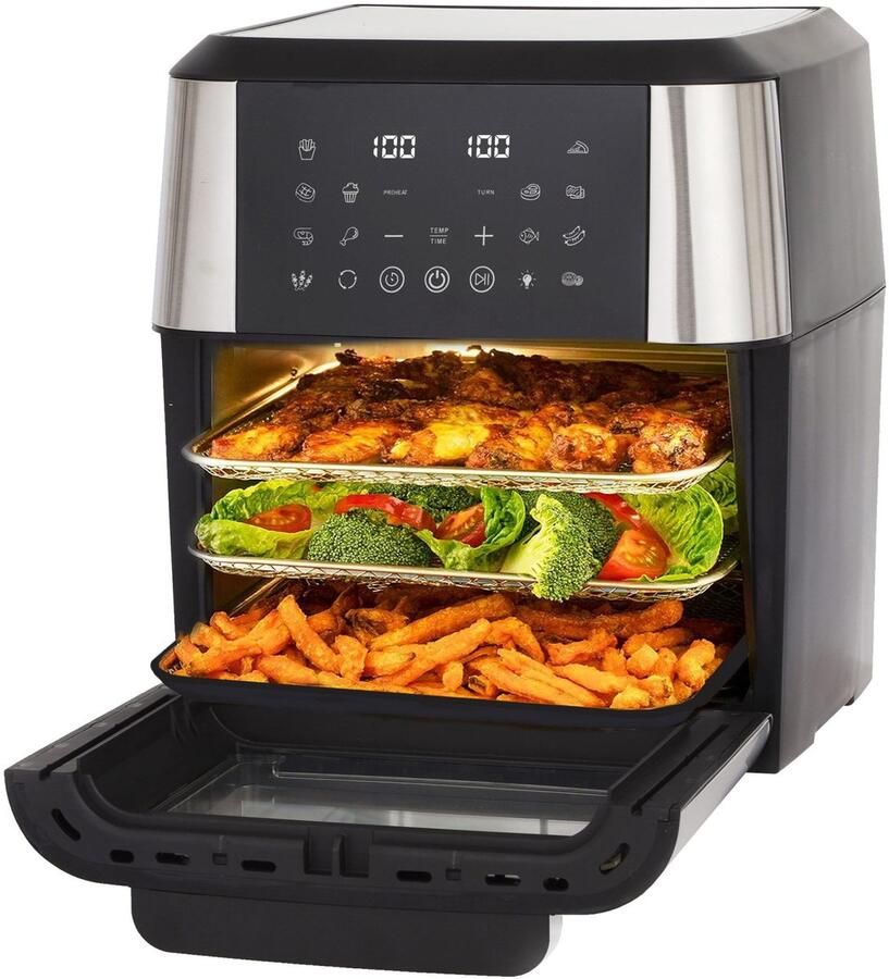 COVREO Heteluchtfriteuse 12L zwart multifunctionele oven met touchscreen