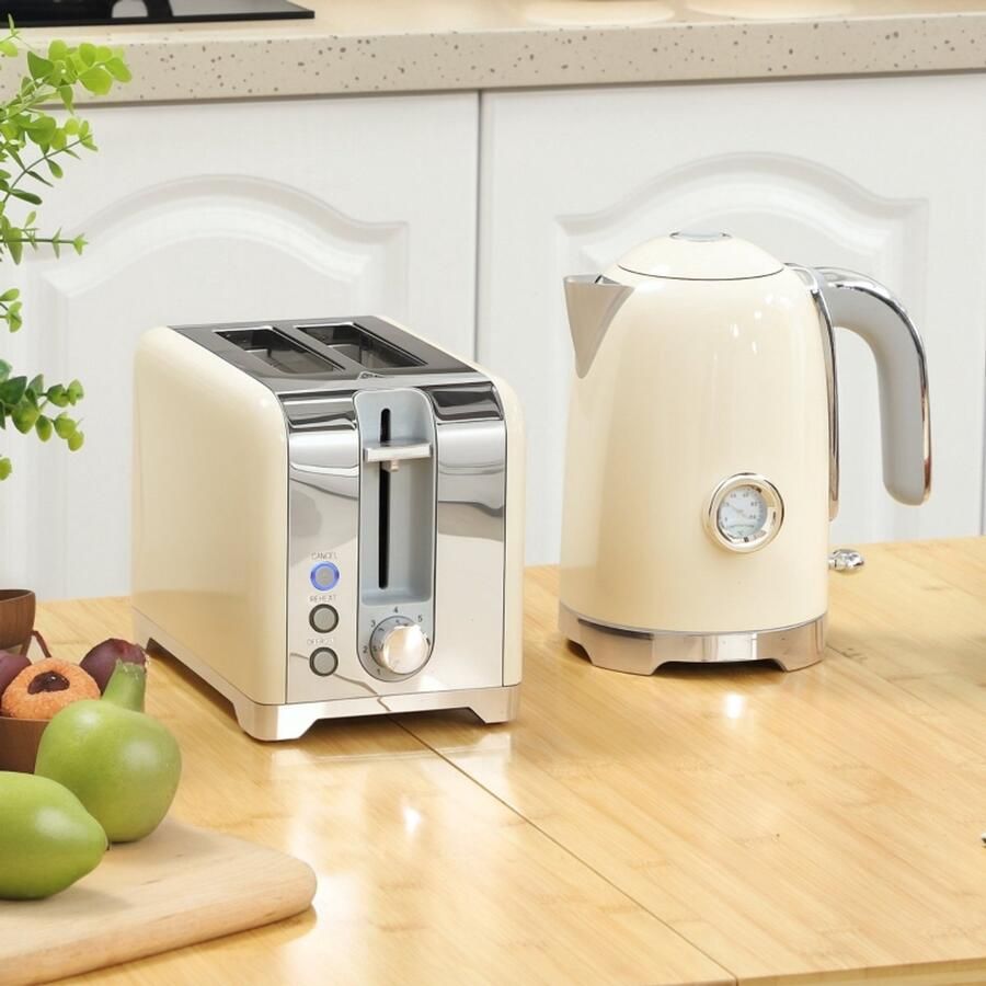 COVREO VUENOR Waterkoker en broodrooster set 54 5x23 5x26 cm 2200W 1 7L 7 bruiningsstanden wit