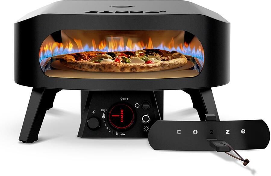 Cozze 13” Pizzaoven op Gas – Black Edition – Roterende Pizzasteen – Met Deur – Tot 630°C – Ø34 cm