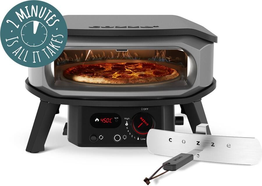 Cozze 13 Premium Rotate pizzaoven gas 30 mbar – 6 0 kW roestvrijstalen U-brander automatische ontsteking LED-bediening en thermometer – met pizzasteen Ø 34 5 cm – snelle pizza s in 2 minuten – duurzaam buiten koken