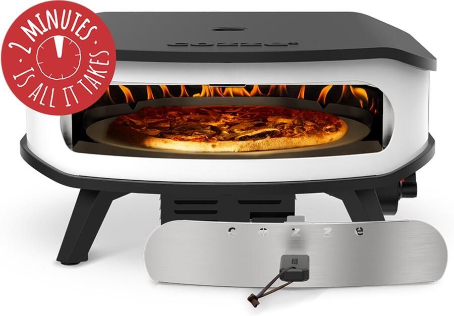 Cozze Pizza Oven Gas 17 Inch met Thermometer en Roterende Pizzasteen 30 Mbar 5.0 KW Katoen Wit