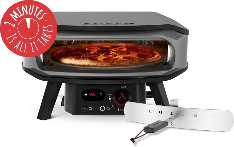 Cozze 17 Premium Rotate pizzaoven gas 30 mbar – krachtige 8 0 kW gas pizzaoven met roestvrijstalen U-brander automatische ontsteking LED-bediening en thermometer – met pizzasteen Ø 42 5 cm – perfecte pizza s in 2 minuten