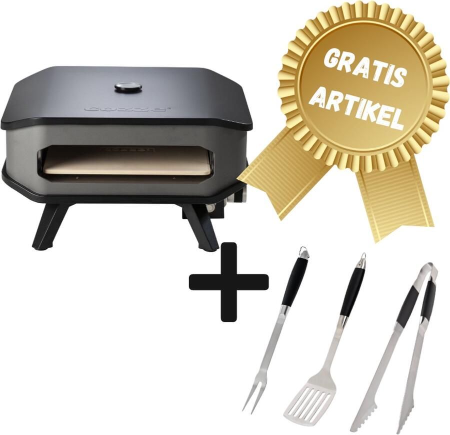 Cozze Pizza Oven Gas 13 Inch met Thermometer en Pizzasteen 30 Mbar 5.0 KW Roestvast Staal Zwart