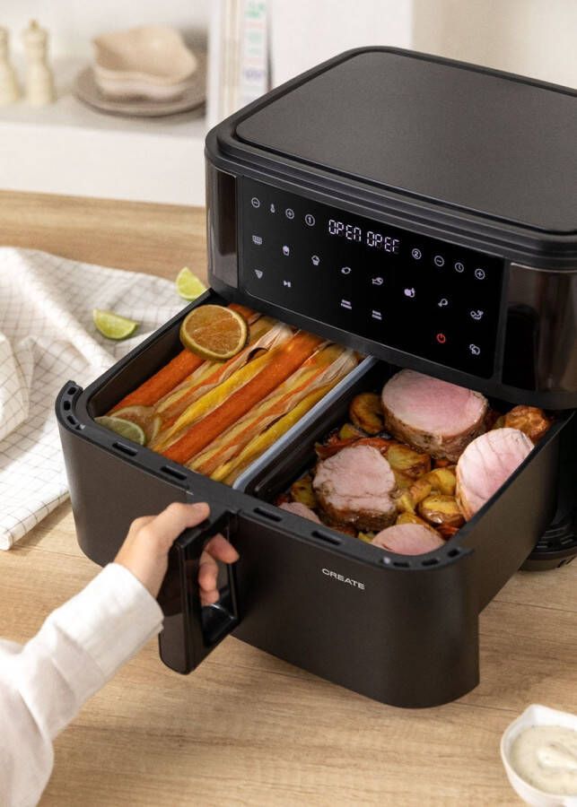 Create Airfryer zonder olie 10 L met scheidingssysteem 10 vooringestelde programma's Zwart AIR FRYER DUAL