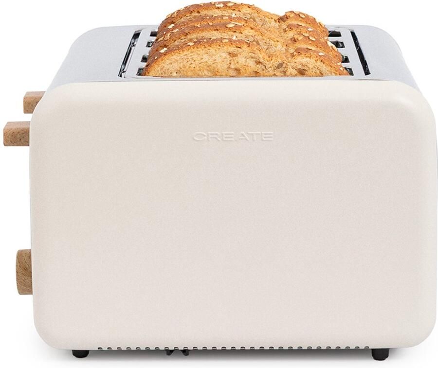 ‎CREATE Broodrooster voor breed brood 6 bruiningsniveaus 1500W Gebroken wit TOAST RETRO