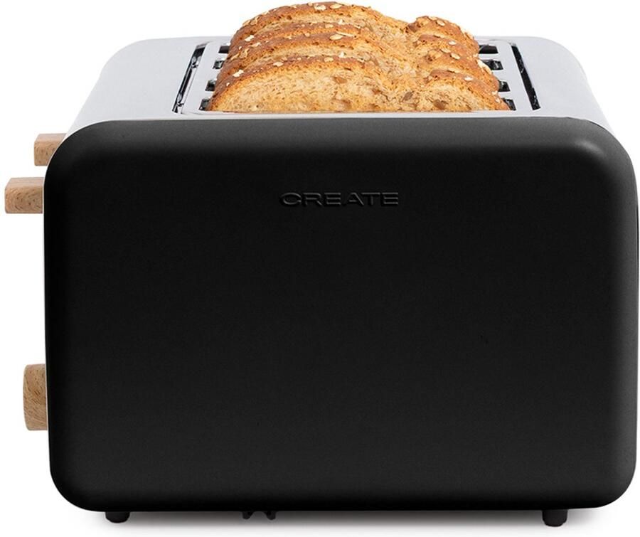 ‎CREATE Broodrooster voor breed brood 6 bruiningsniveaus 1500W Zwart TOAST RETRO